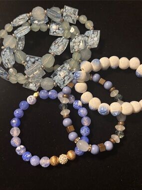 Stackable Blue Beaded Bracelets Romantic Blue Floral Roses Ceramic & Stone Beads